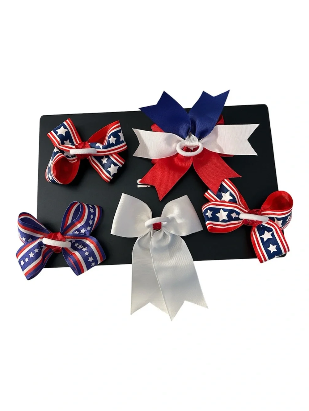 Brand New Five Patriotic Handcrafted USA Flag Stars & Stripes Pony Tail Bows